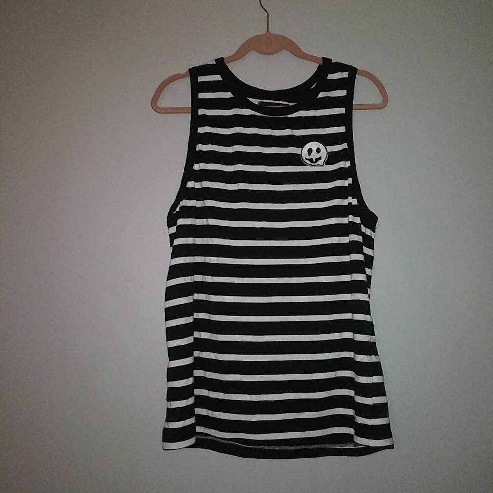 Pacsun Mens Lake Beach Tank Black White Stripe Size M Emoji Melting Smiley NWOT